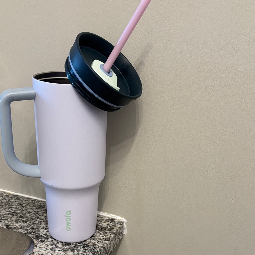 White Travel Mug with Pink Straw